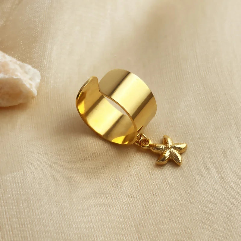 Anillo Abierto de Acero con Colgante