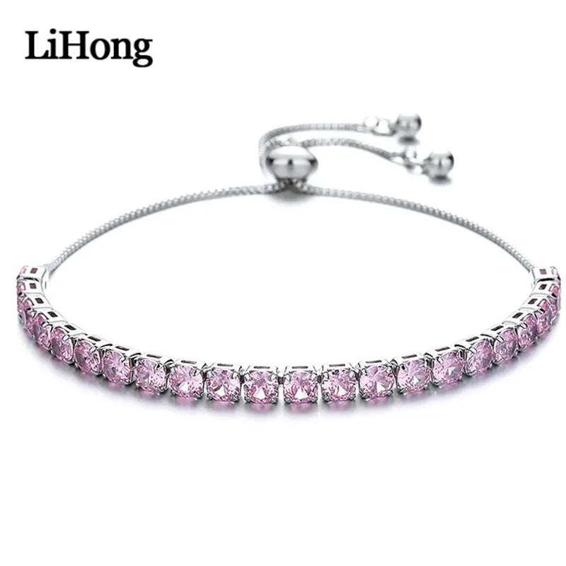 Pulsera Ajustable de Plata 925 con Circón Rosa