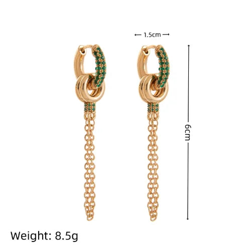 Pendientes Dorados con Circonita y Cadena