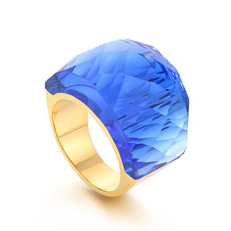 Anillo de Acero con Gran Cristal Rosa