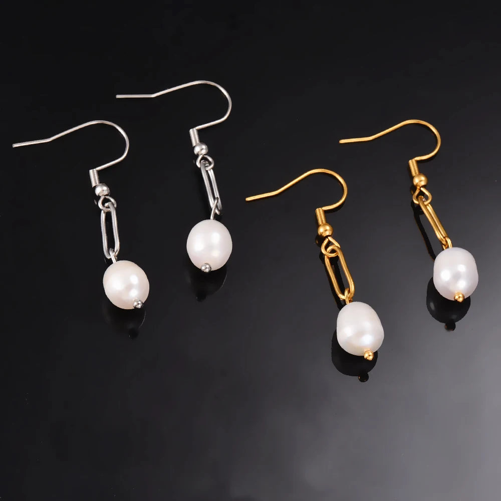 Pendientes de Acero con Perla Natural Irregular