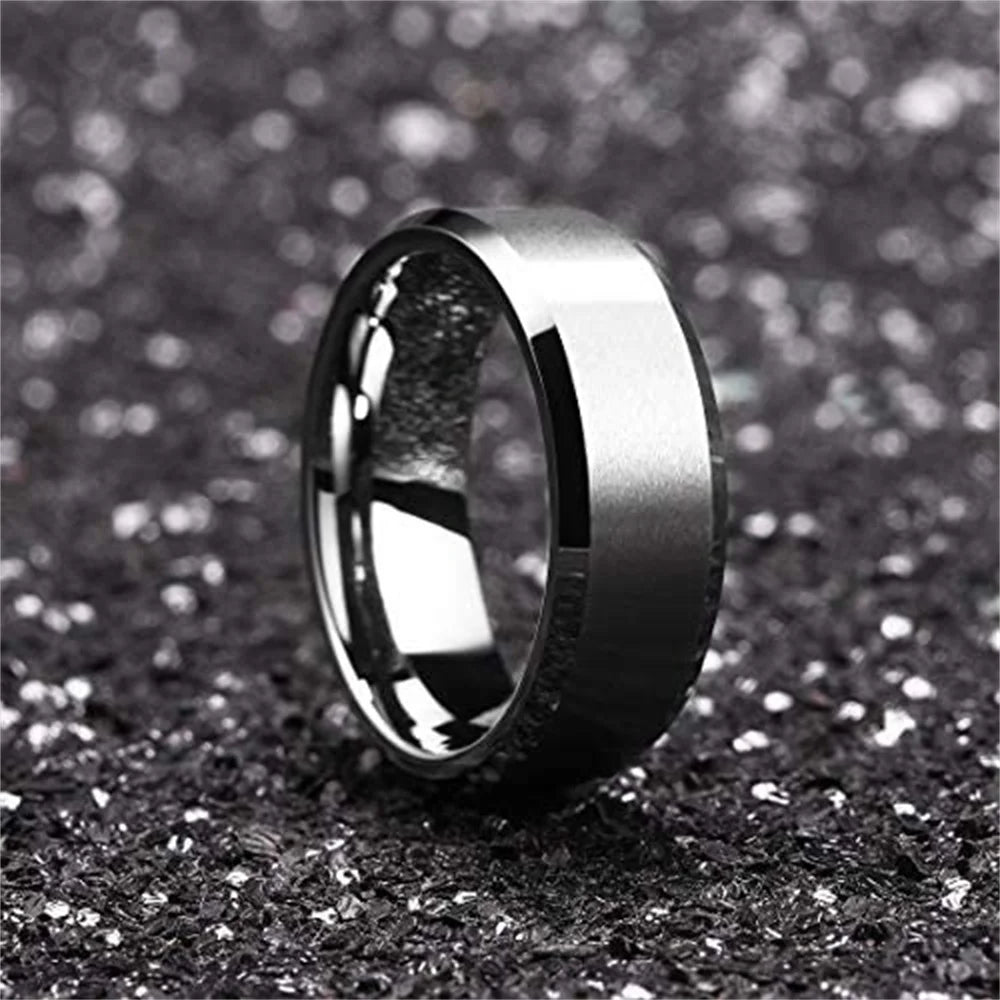 Anillo Plateado Mate de Acero de 8 mm