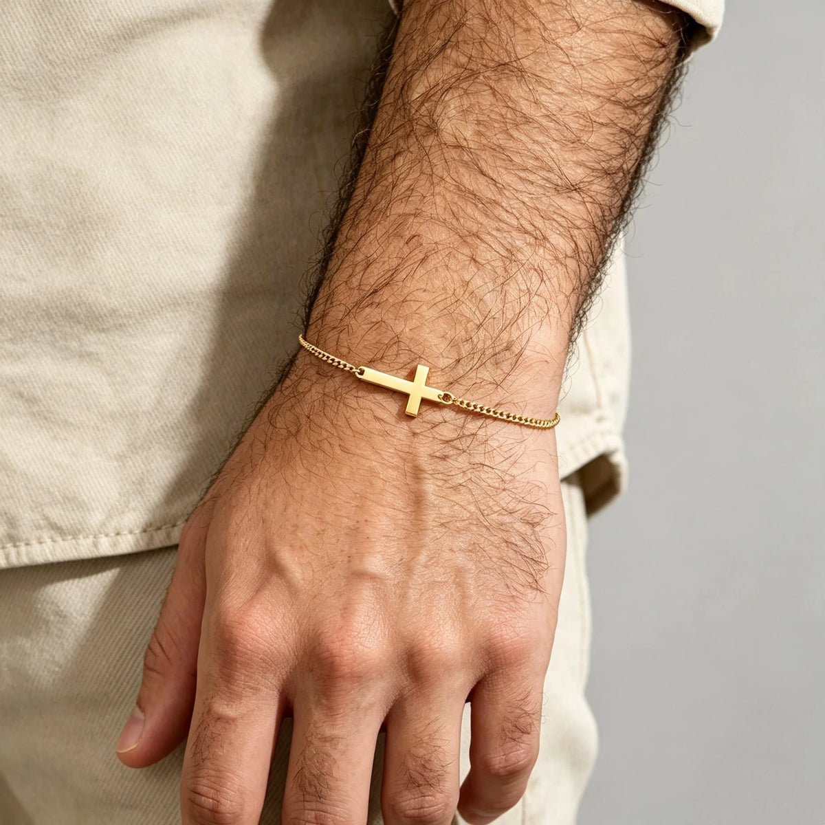 Pulsera Cristiana de Acero con Cruz