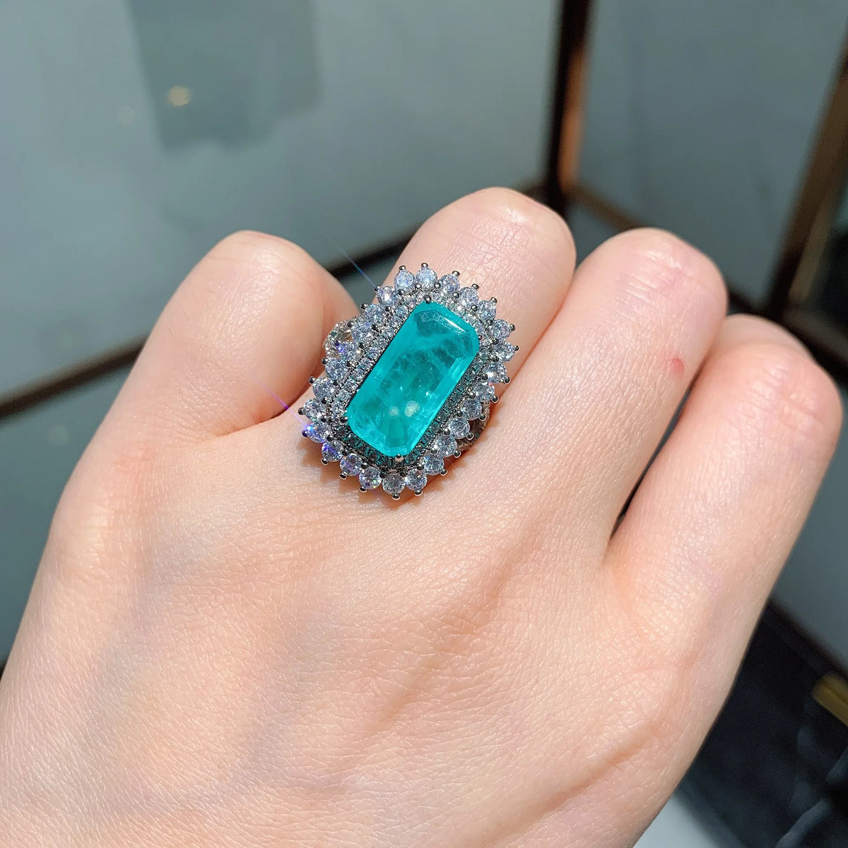 Anillo Retro de Plata 925 con Piedra Paraíba