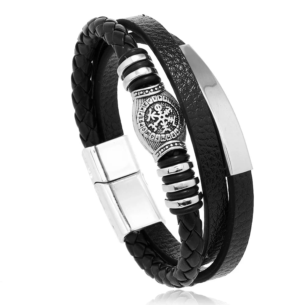 Pulsera Multicapa de Cuero y Acero