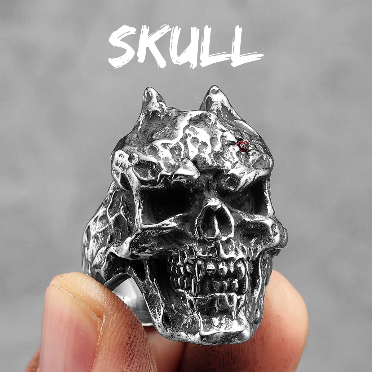 Anillo Punk Negro de Acero con Calavera