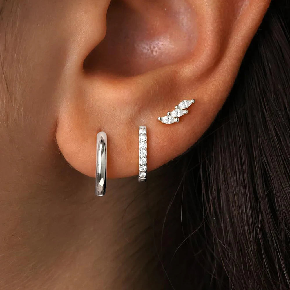 Set de 3 Pares de Aros Huggie con Circonita Chapados en Oro 14K