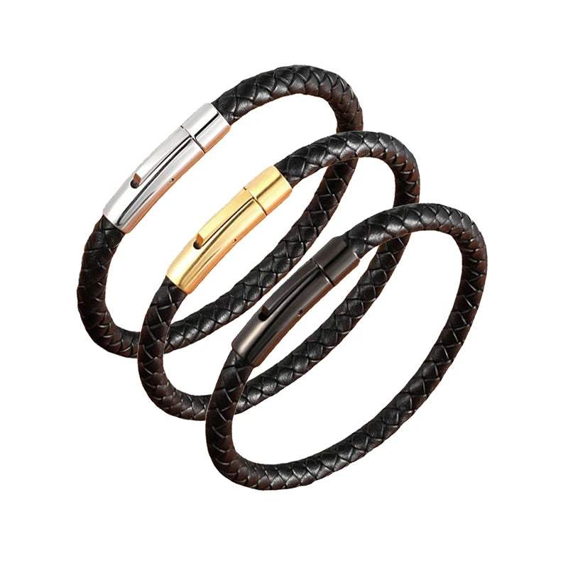 Pulsera Trenzada de Cuero y Acero