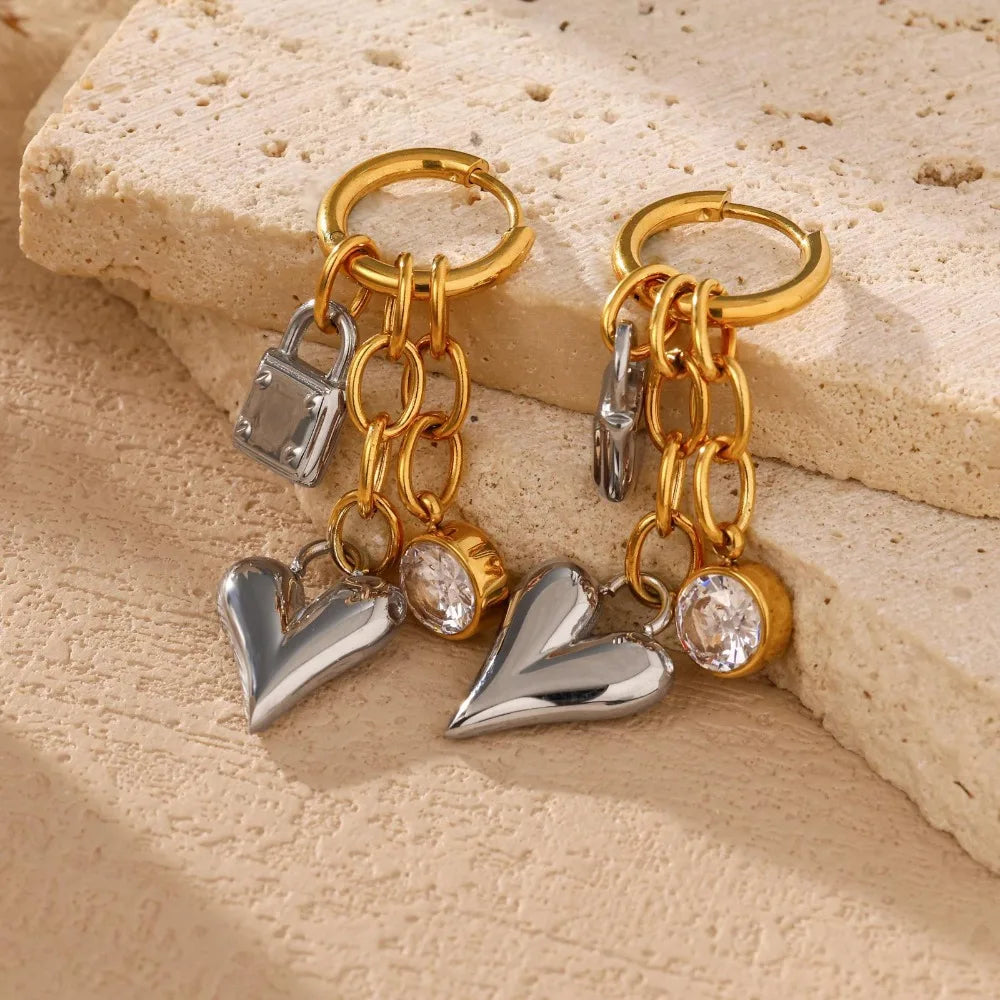 Aretes Colgantes Minimalistas con Candado del Amor en Acero Inoxidable