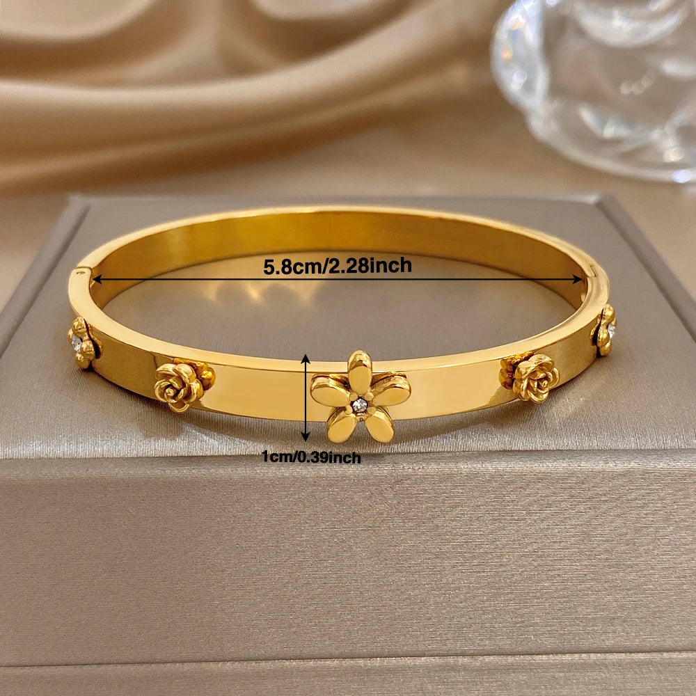 Brazalete de Acero con Flor y Cristales
