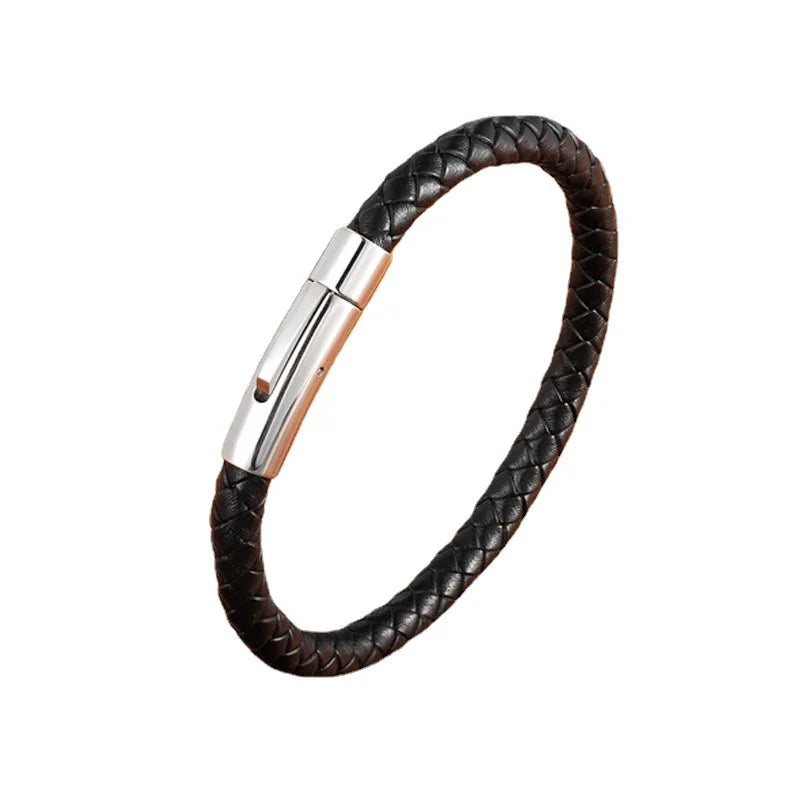 Pulsera Trenzada de Cuero y Acero