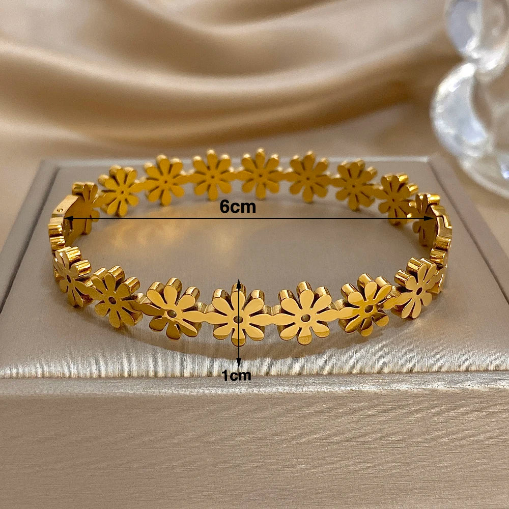 Brazalete de Acero con Flor y Cristales