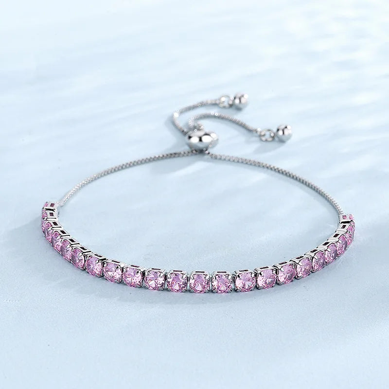 Pulsera Ajustable de Plata 925 con Circón Rosa