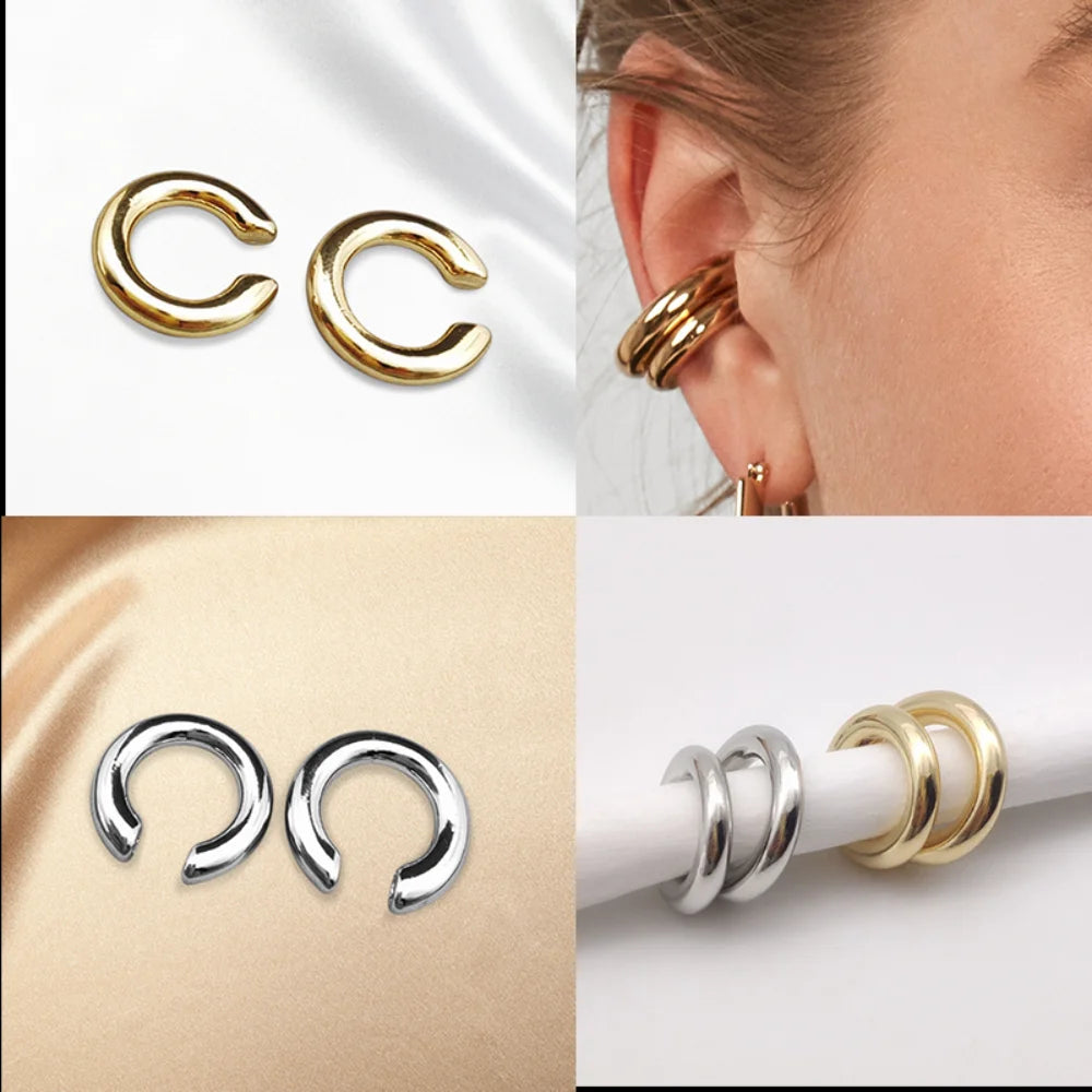 Aretes Clip Redondos Dorados Sin Perforación — Estilo C para Mujer
