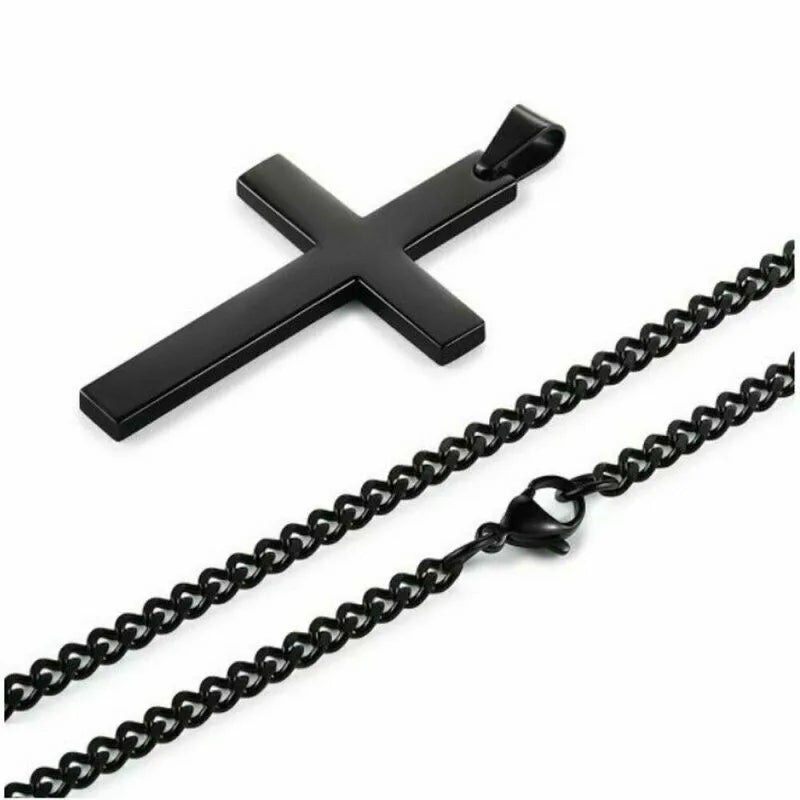 Collar Clásico de Acero con Cruz