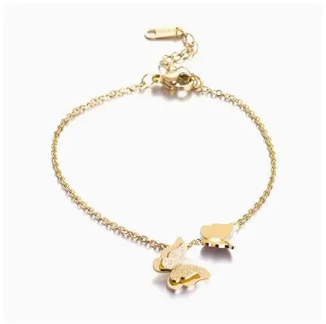 Collar Rosa Dorado con Doble Mariposa