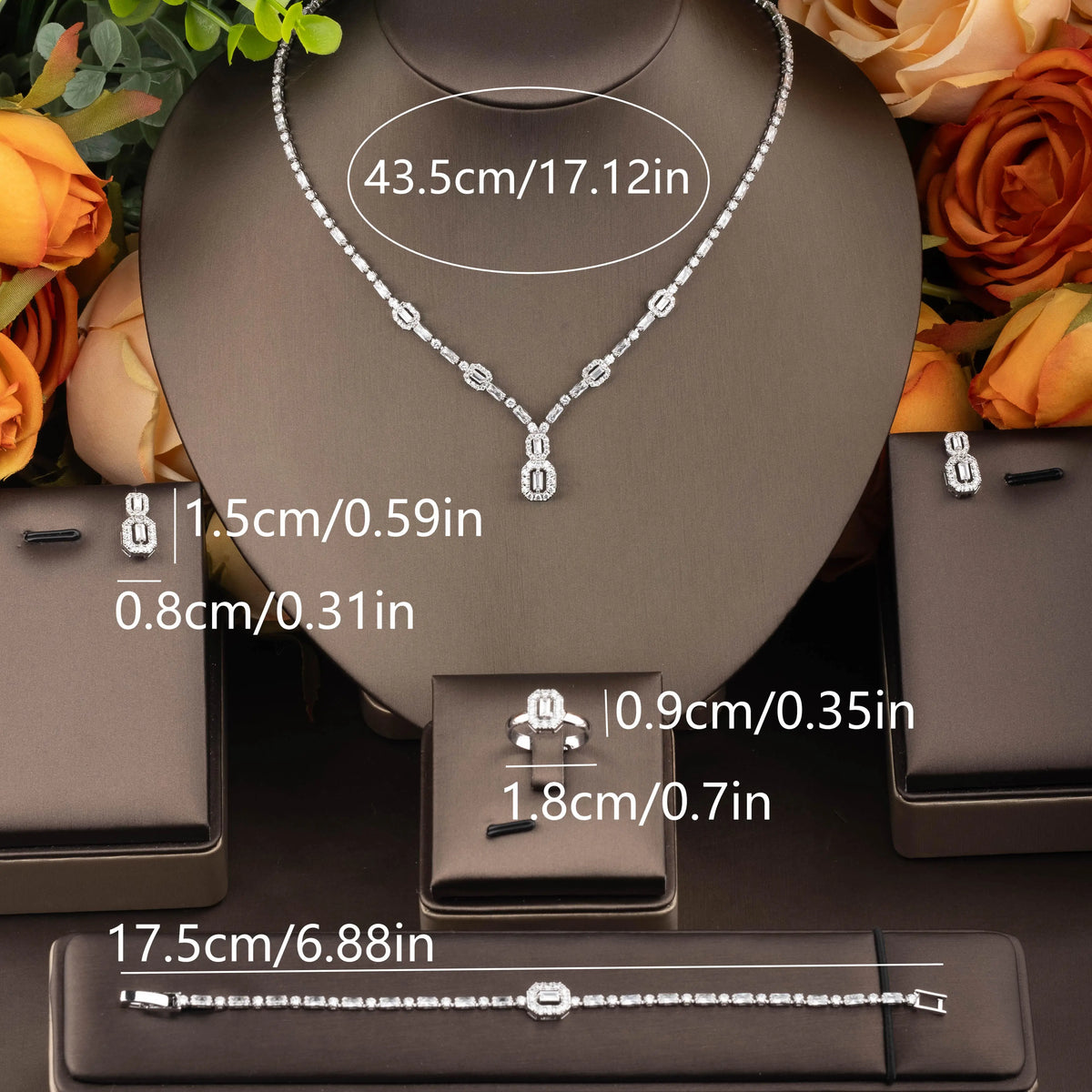 Set de Joyería Minimalista con Circonita Rectangular para Mujer