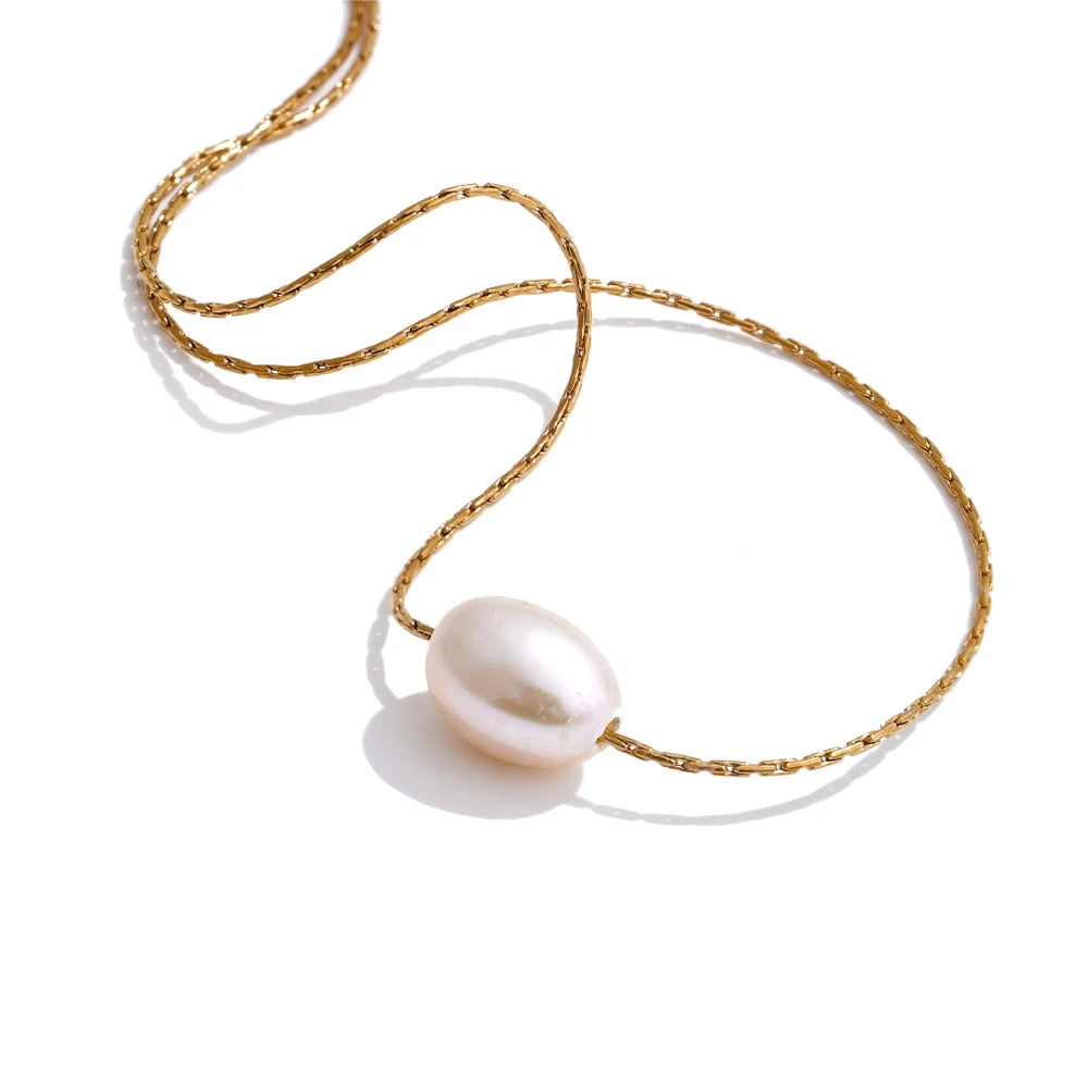 Collar de Acero con Perla de Agua Dulce