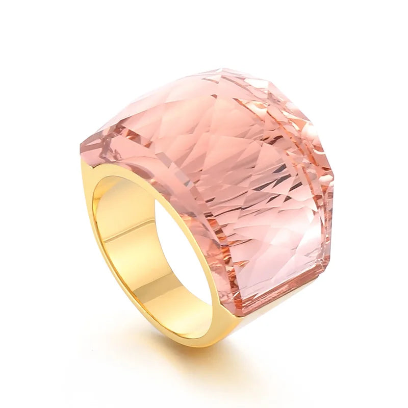 Anillo de Acero con Gran Cristal Rosa