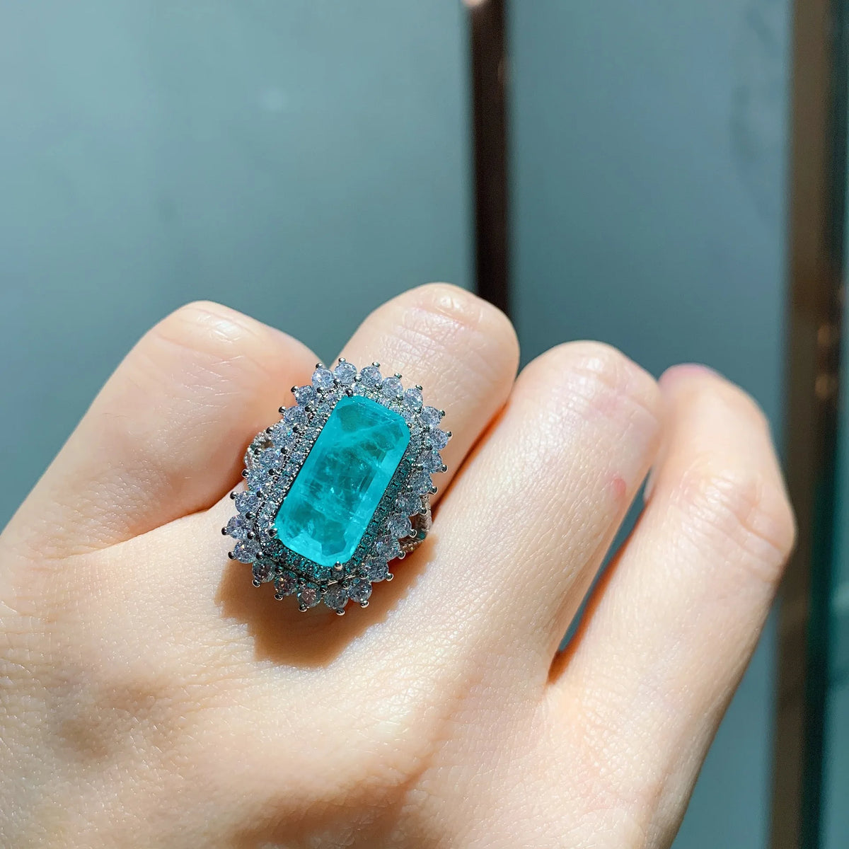 Anillo Retro de Plata 925 con Piedra Paraíba