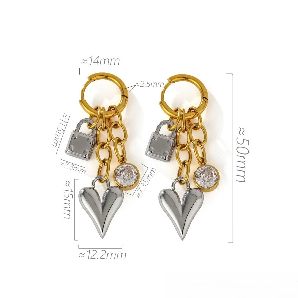Aretes Colgantes Minimalistas con Candado del Amor en Acero Inoxidable