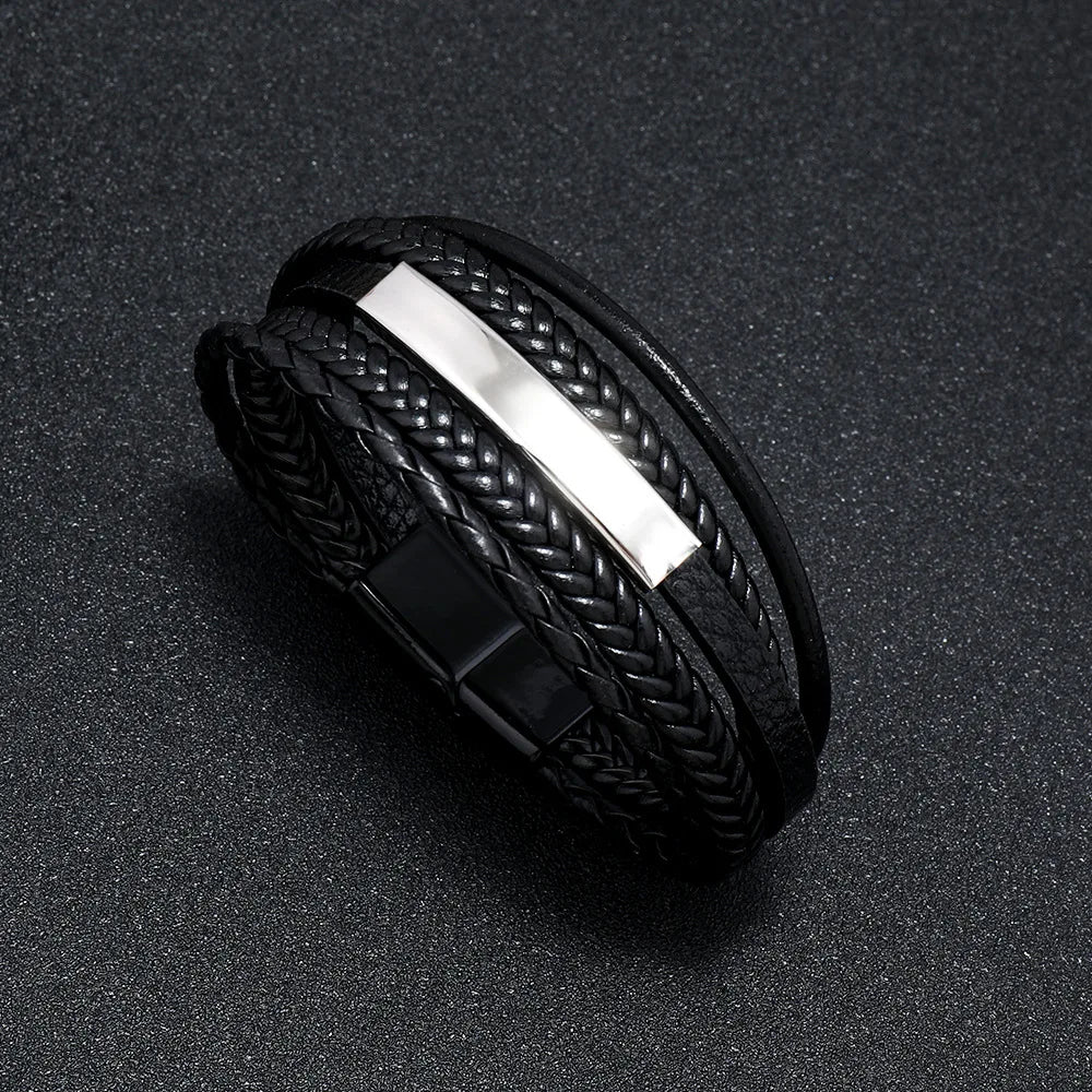 Pulsera Multicapa de Cuero y Acero