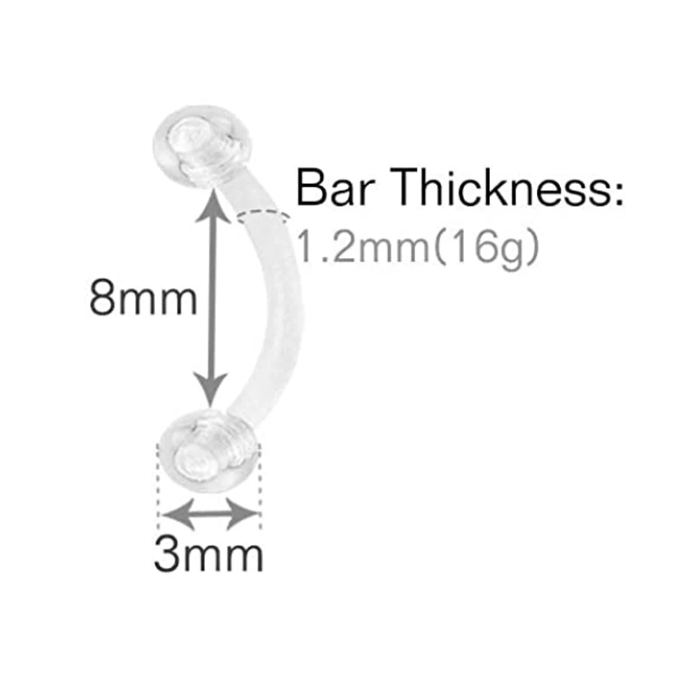 Piercing curvo de plástico Flexible 16G transparente Tragus Dait
