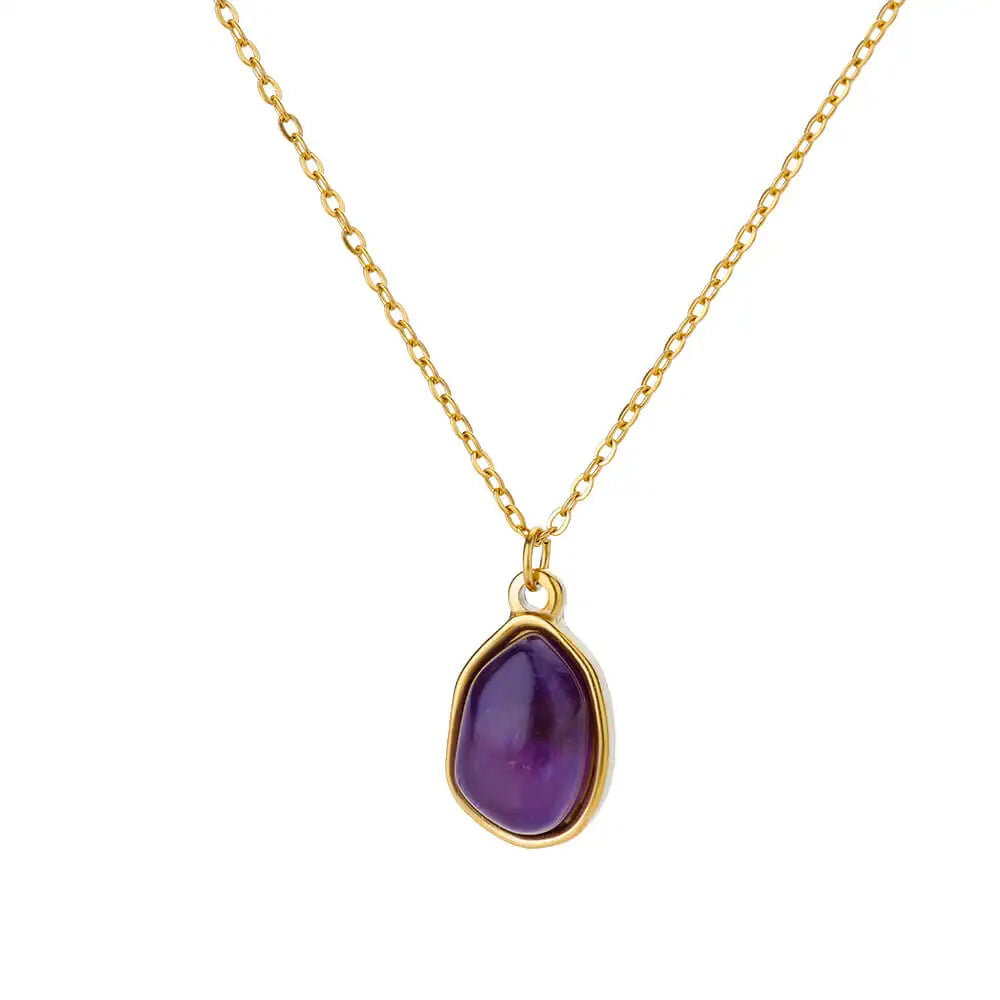 Collar Dorado de Acero con Piedra Natural