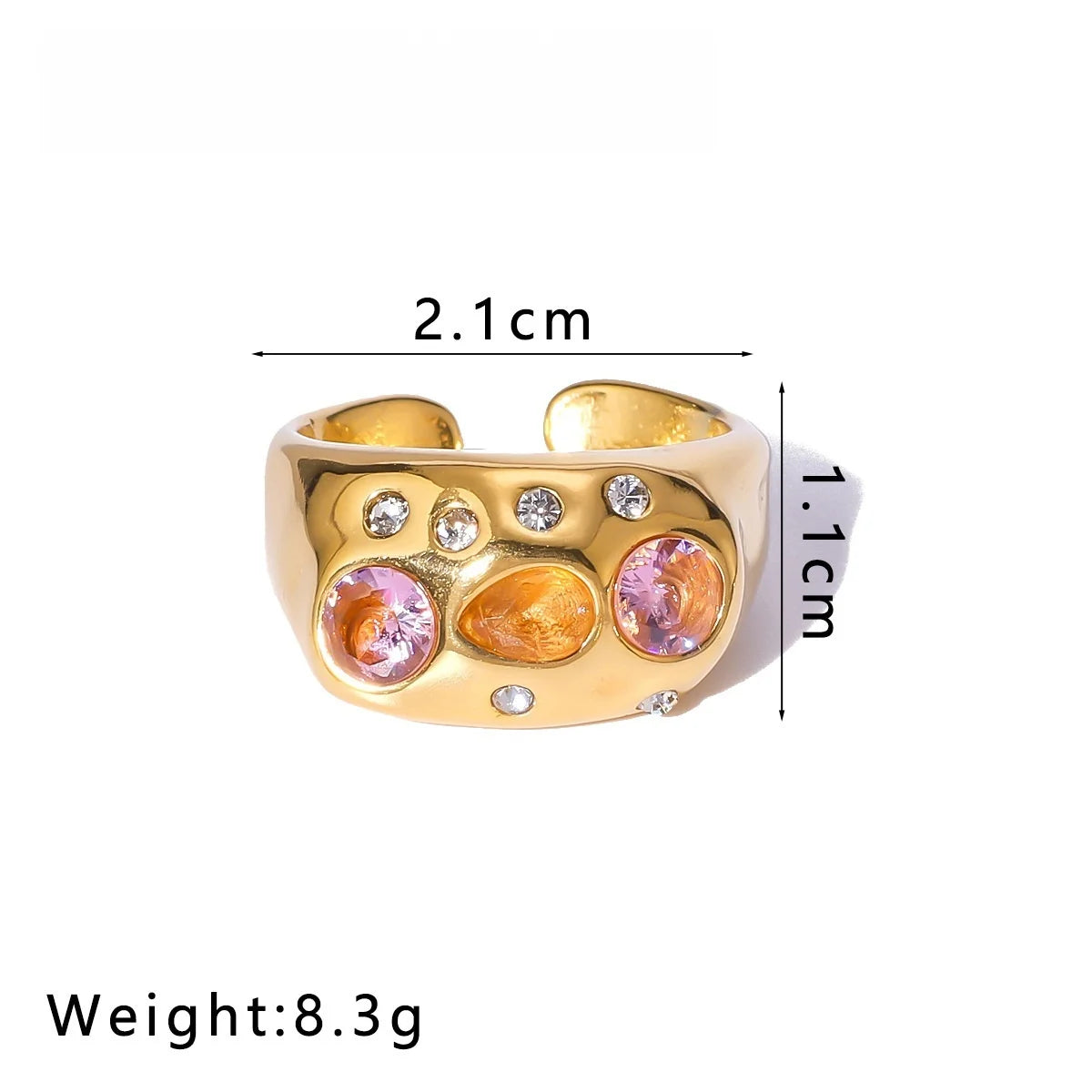 Anillo Ajustable Dorado con Cristales de Colores