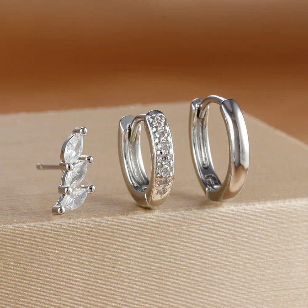 Set de 3 Pares de Aros Huggie con Circonita Chapados en Oro 14K