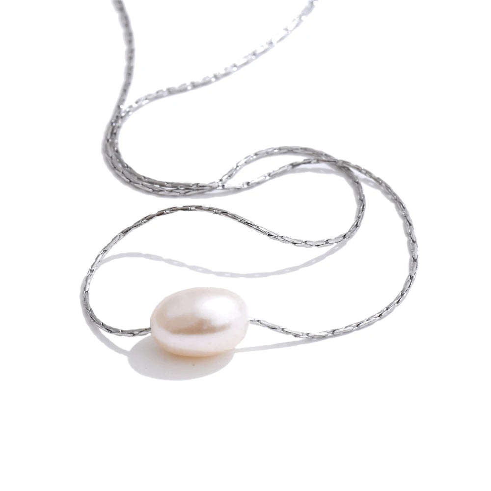 Collar de Acero con Perla de Agua Dulce