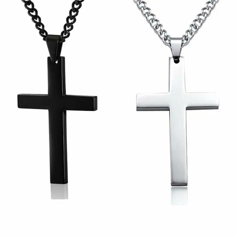 Collar Clásico de Acero con Cruz
