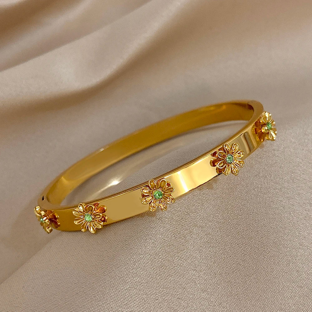 Brazalete de Acero con Flor y Cristales