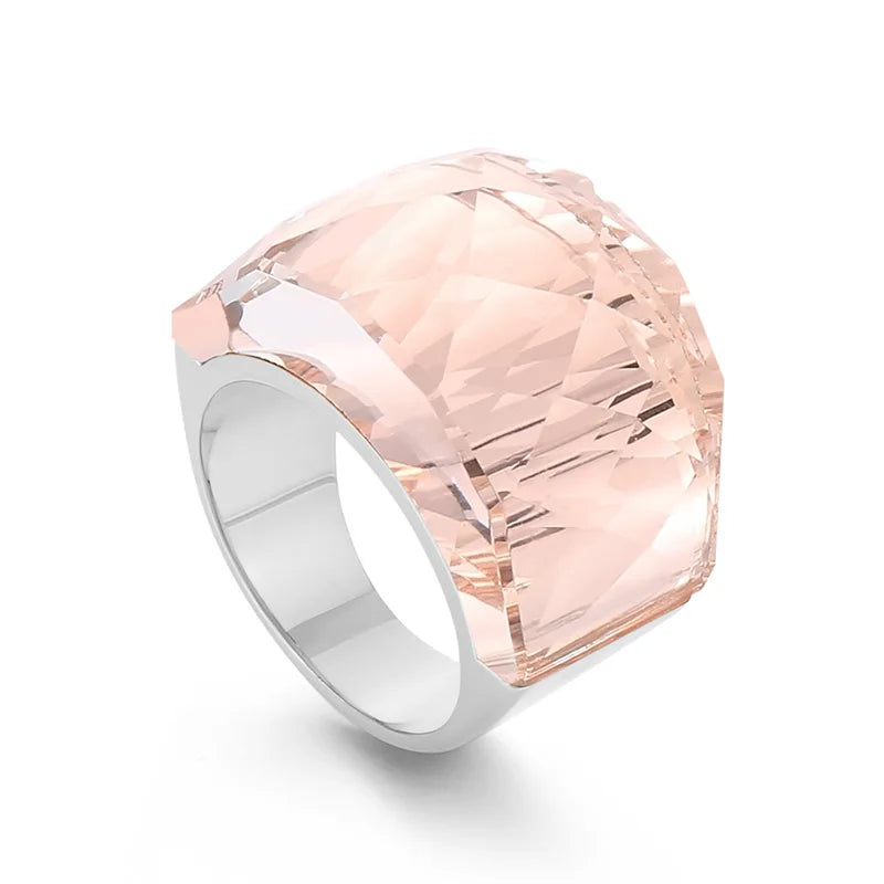 Anillo de Acero con Gran Cristal Rosa