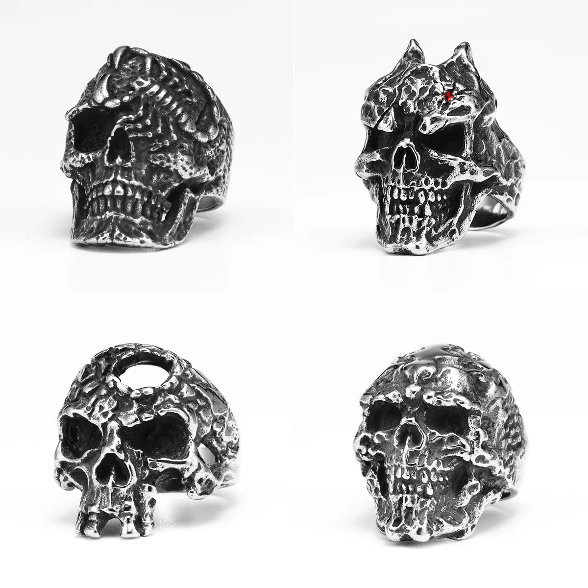 Anillo Punk de Acero con Calavera Negra