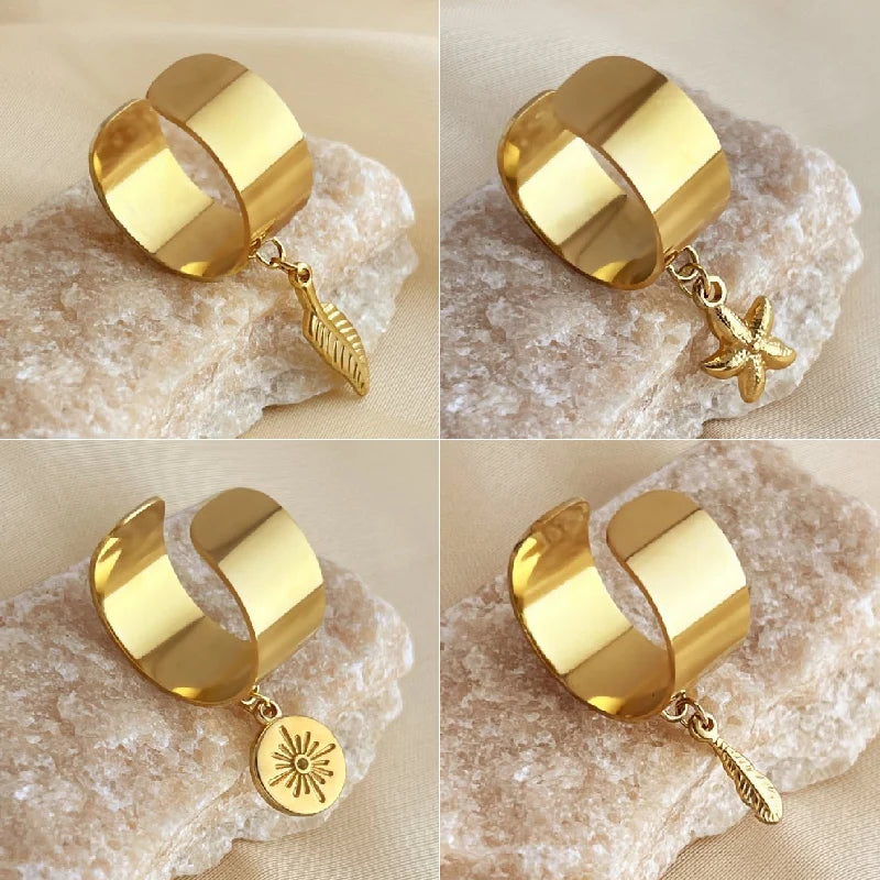 Anillo Abierto de Acero con Colgante