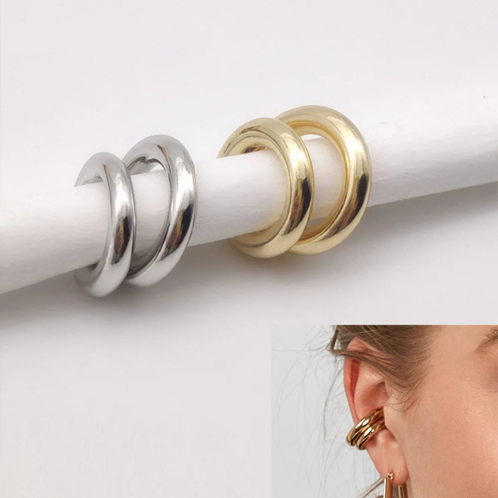 Aretes Clip Redondos Dorados Sin Perforación — Estilo C para Mujer