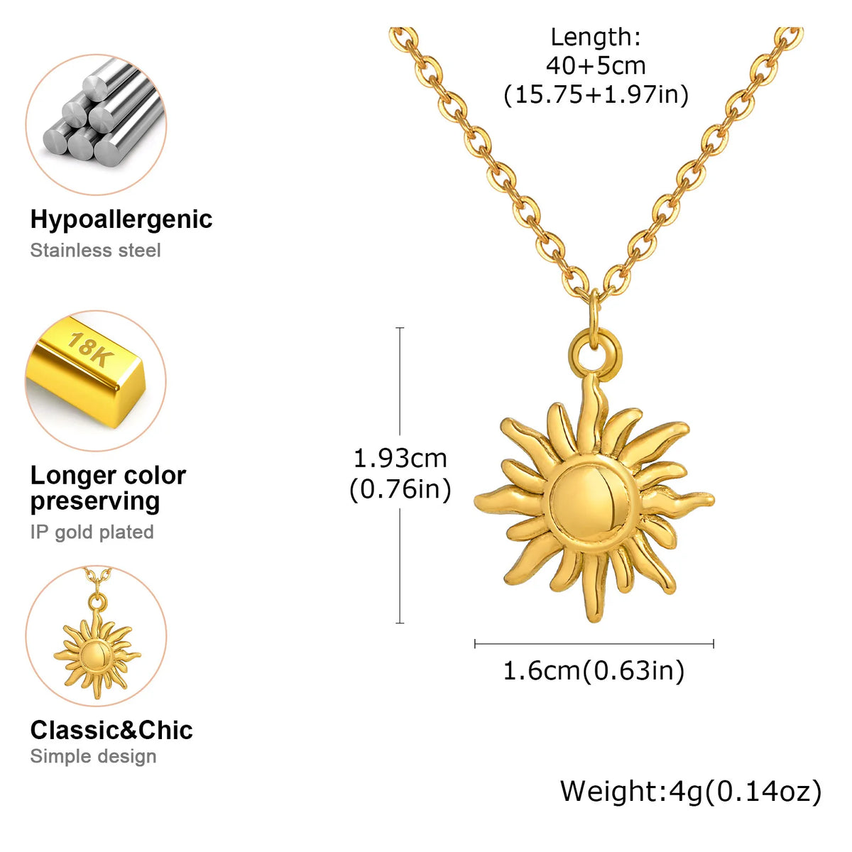 Collar Dorado de Acero con Girasol