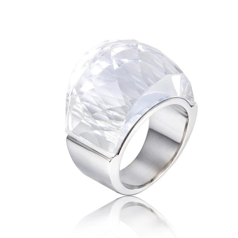 Anillo de Acero con Gran Cristal Rosa