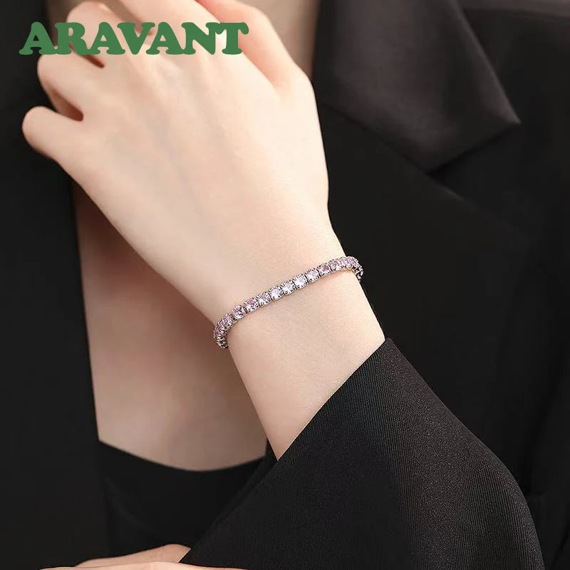 Pulsera de Plata 925 con Circonita Rosa de 4 mm