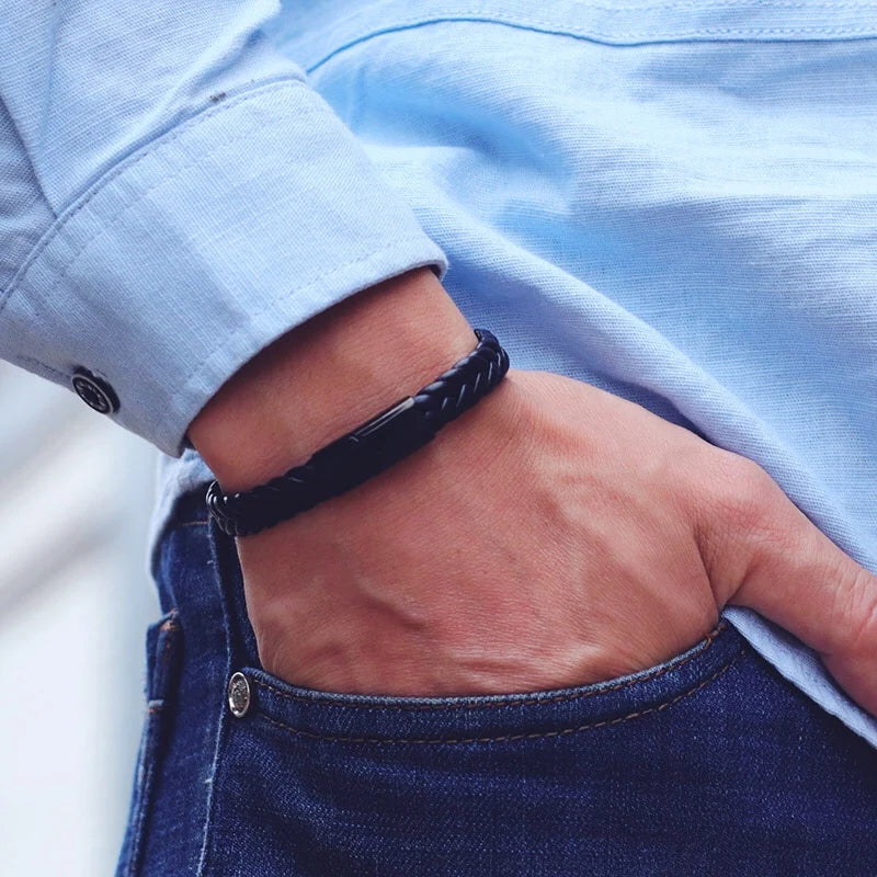 Pulsera Surf de Cuero Trenzado y Acero