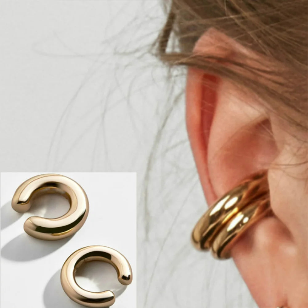 Aretes Clip Redondos Dorados Sin Perforación — Estilo C para Mujer
